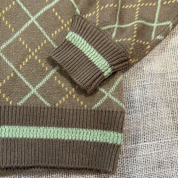 Liverpool Los Angeles Woman's Argyle Brown/Green V-Neck Sweater Size Small - Picture 3 of 6